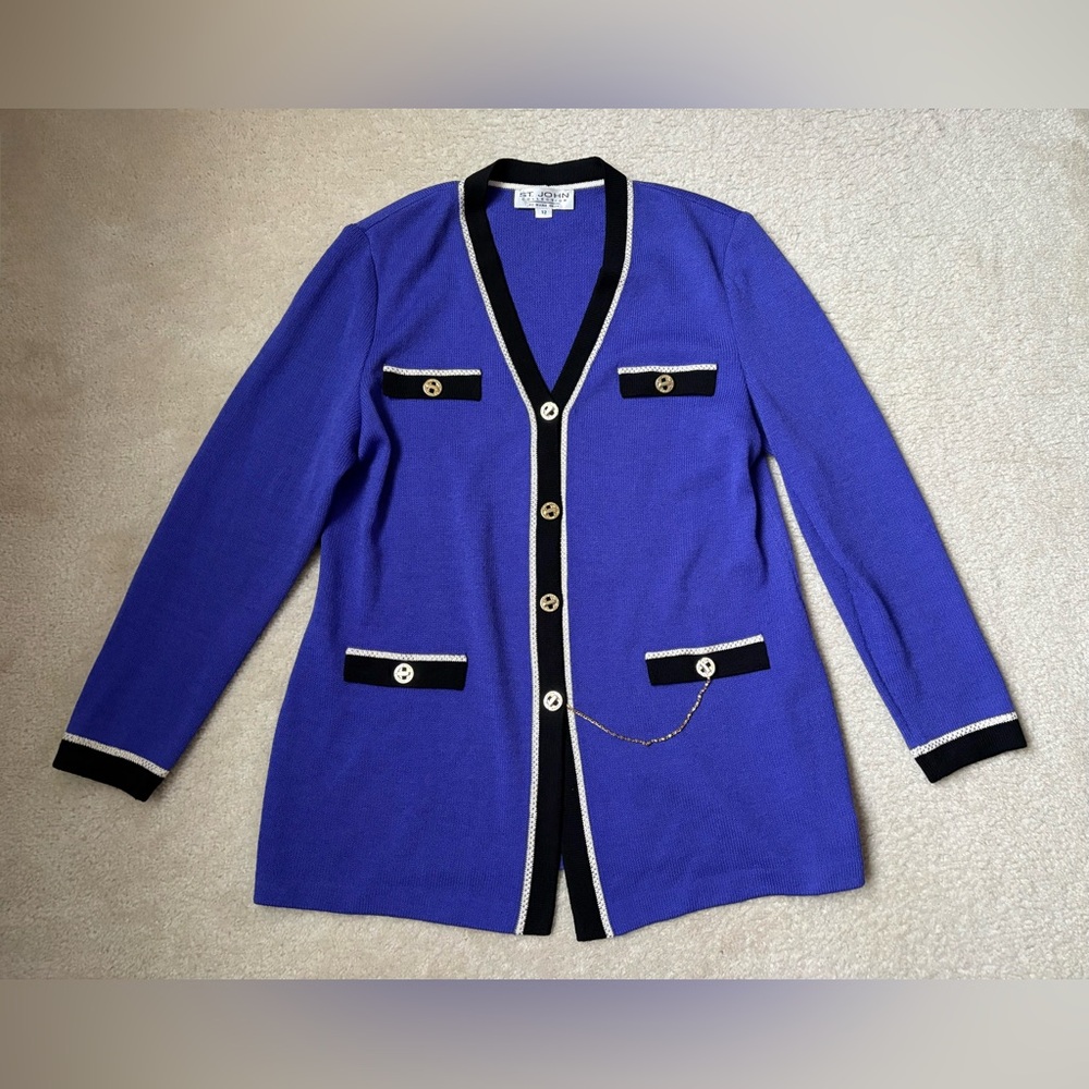 St John Santana knit cardigan jacket, purple/ blue, old money, preppy, sz 12 - Picture 1 of 9